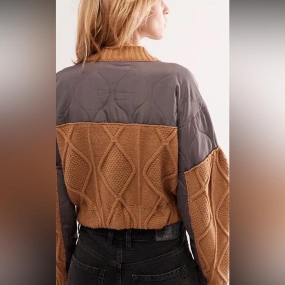 NWOT Free People Block Party Bomber Jacket Tobacco Pavement Combo Size L - Picture 4 of 9